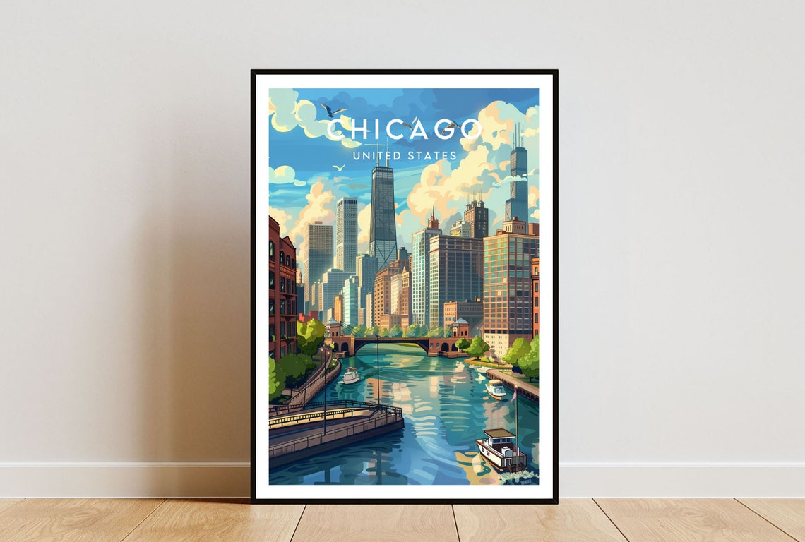 Chicago Travel Print United States Chicago Poster America Poster Travel Wall Art America Print America Chicago Usa Illinois