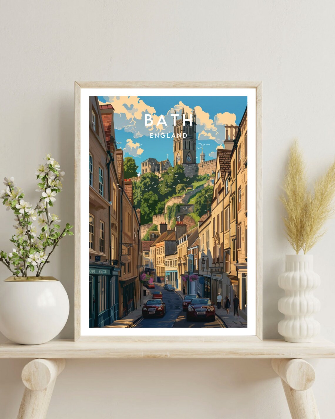 Bath England Historic Street Abbey Tower Vintage Travel Art Poster - Image 4
