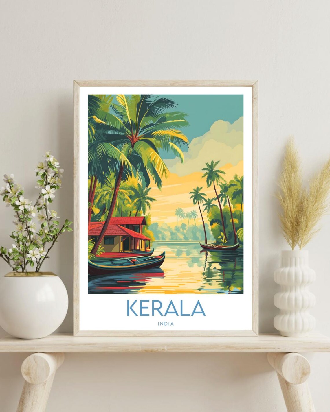 Kerala India Backwaters Palm Trees Canoes Tropical Travel Poster - Image 4