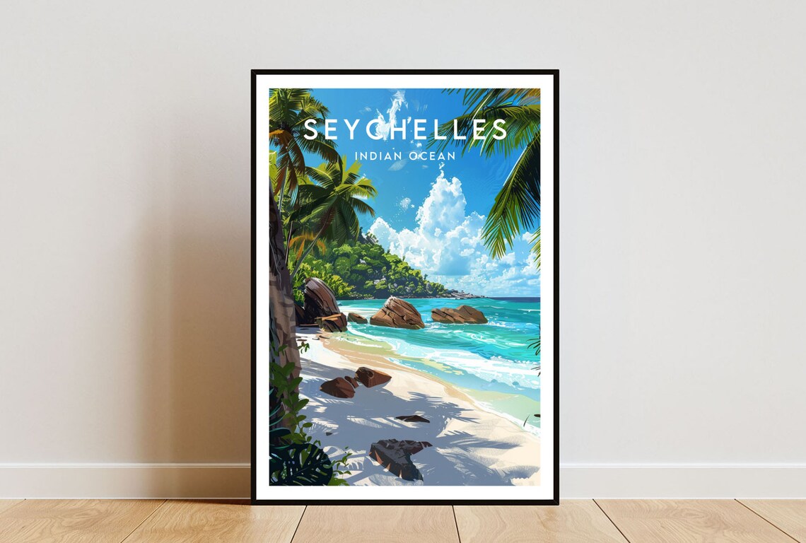 Seychelles Travel Print, Indian Ocean Travel Poster