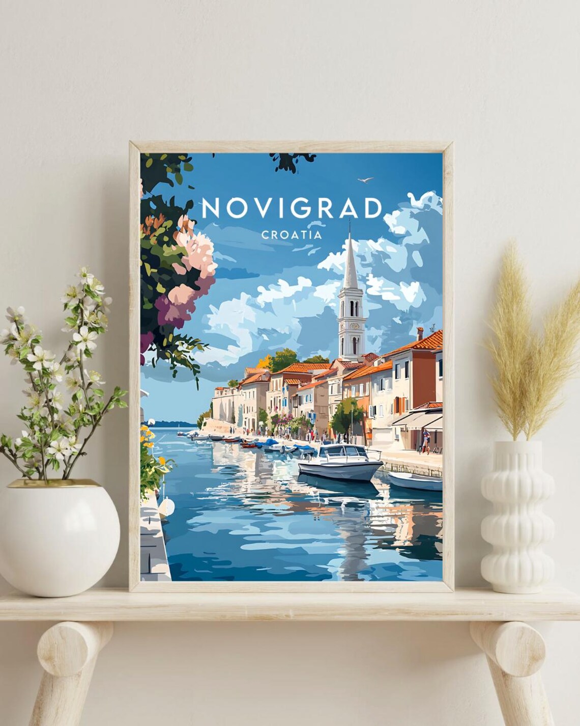Novigrad Croatia Harbor Boats Church Spire Seaside Travel Poster - Image 4