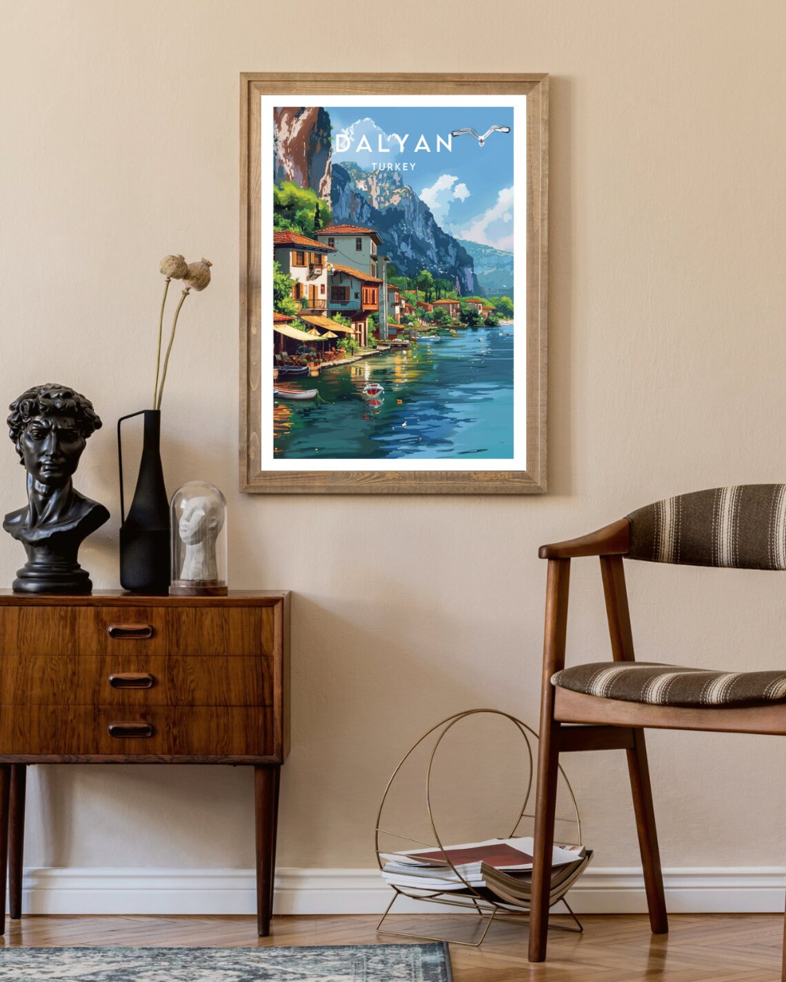 Dalyan Turkey Riverside Village River Cliffs Seagull Boats Poster - Image 2