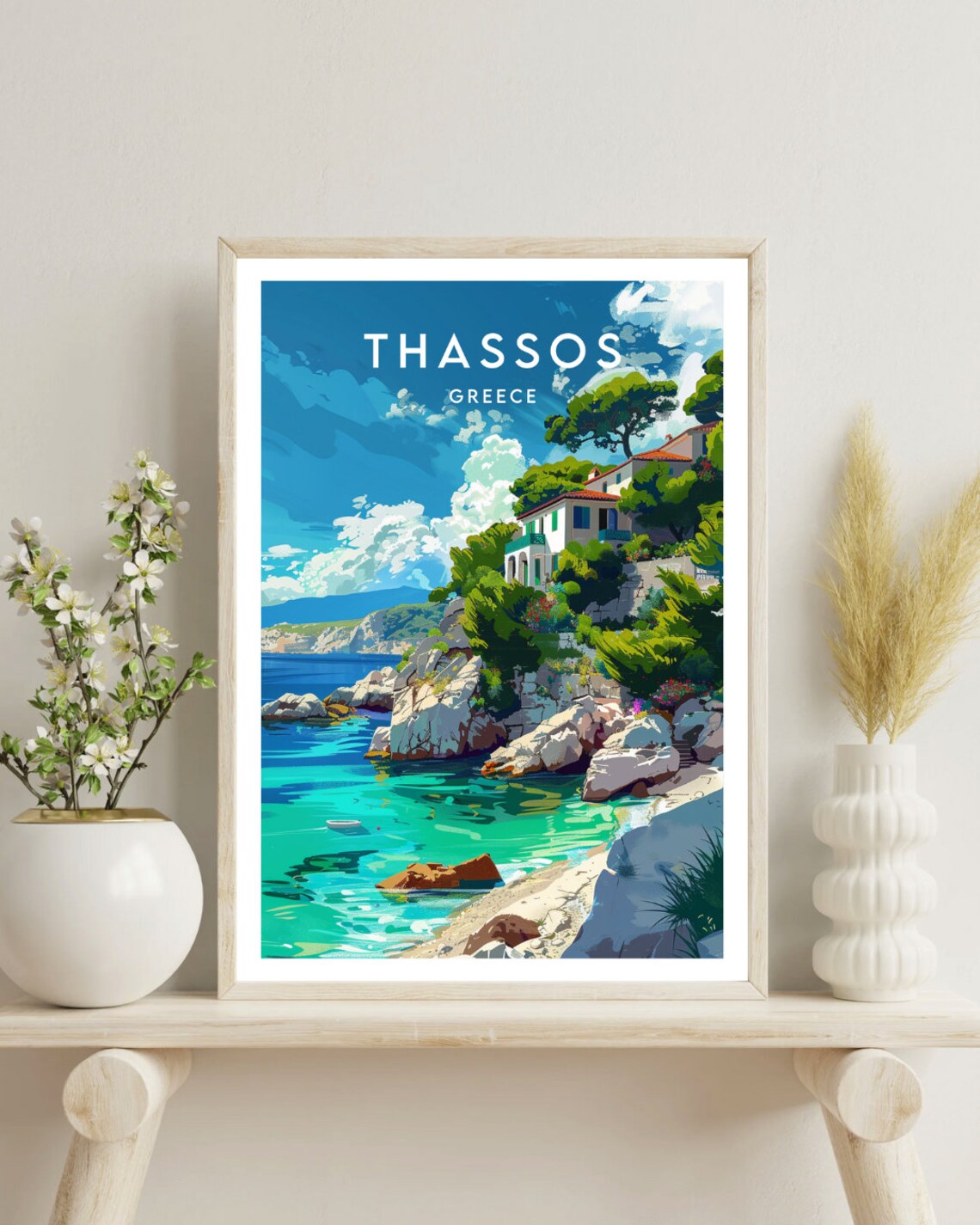 Thassos Greece Rocky Cove Turquoise Water Hillside Travel Poster - Image 4