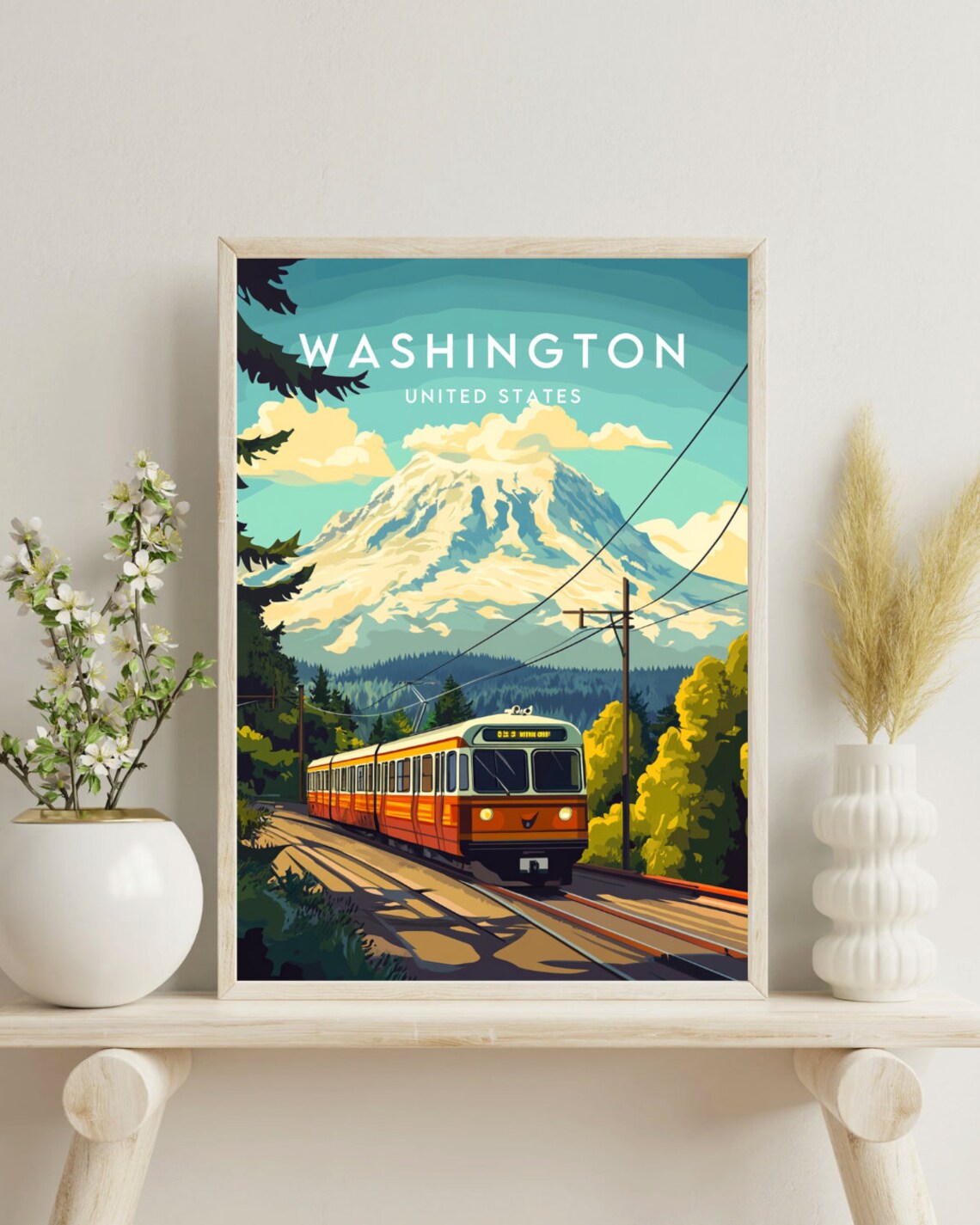 Washington Mountain Vintage Railway Train Sunset Travel Poster - Image 4