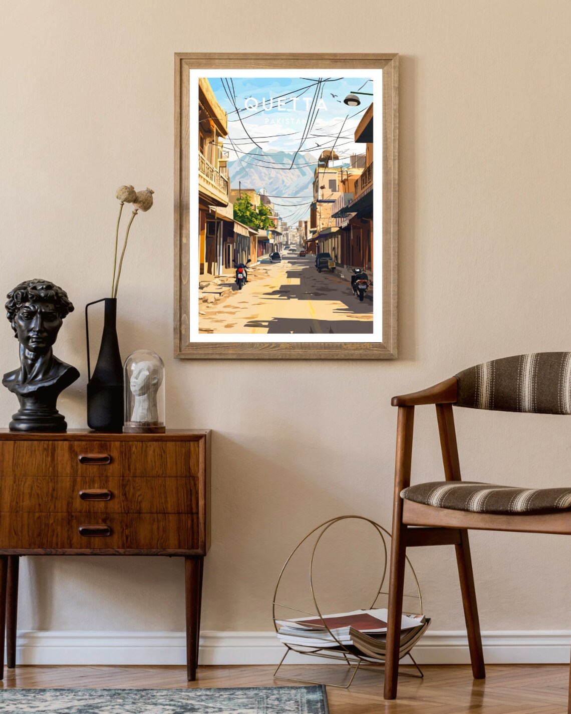 Quetta Pakistan Old Town Street Mountain View Retro Travel Poster - Image 2
