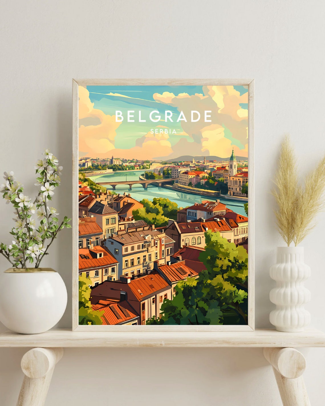 Belgrade Serbia River Bridge Old Town Vintage Travel Art Poster - Image 4