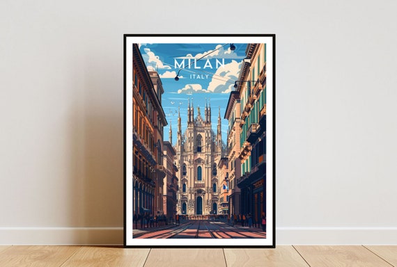 Milan Travel Poster, Italy Europe Wall Art