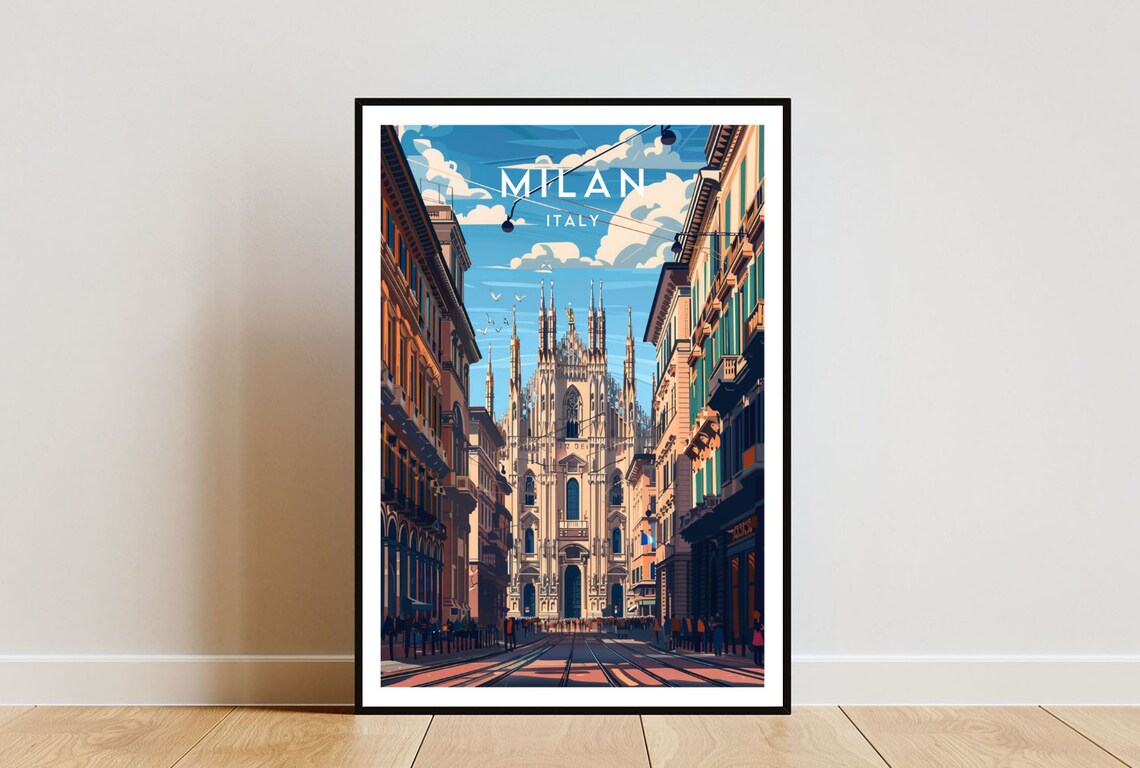Milan Travel Poster, Italy Europe Wall Art
