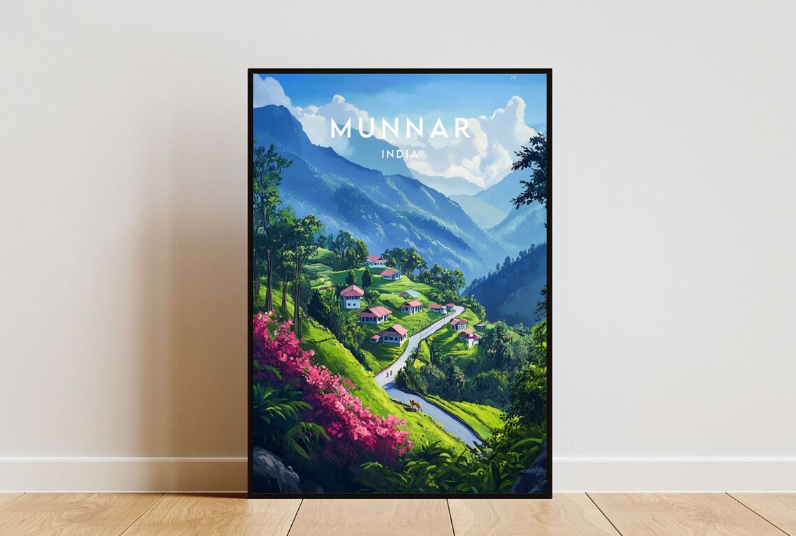 Munnar India Kerala Tea Hills Mountain Road Scenic Travel Poster