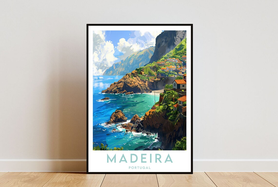 Madeira Portugal Dramatic Cliffs and Ocean Coast Travel Art Poster