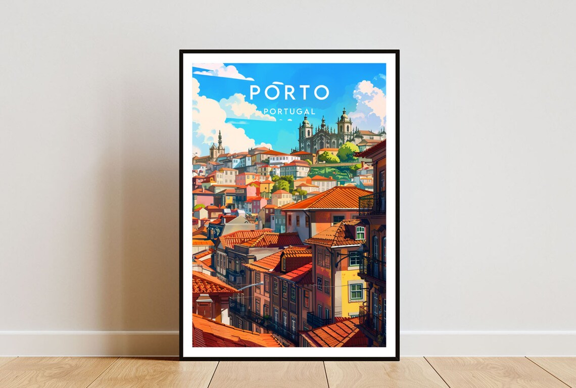 Porto Portugal Old Town Church Rooftops Douro City Travel Poster