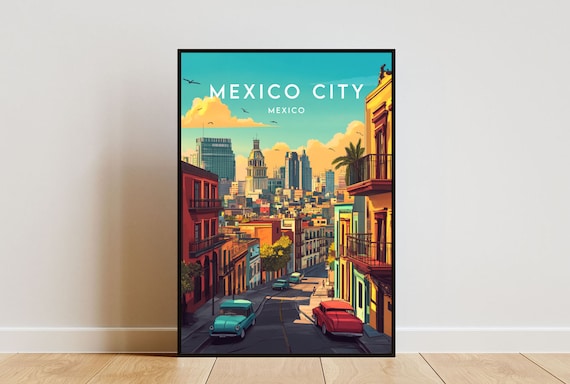 Mexico City Mexico Colorful Colonial Street Classic Cars Poster