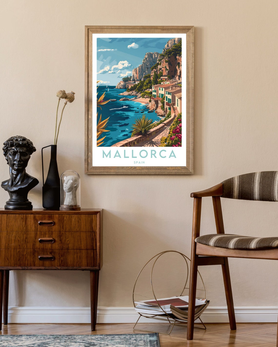 Mallorca Spain Cliffside Village and Blue Bay Travel Art Poster - Image 2
