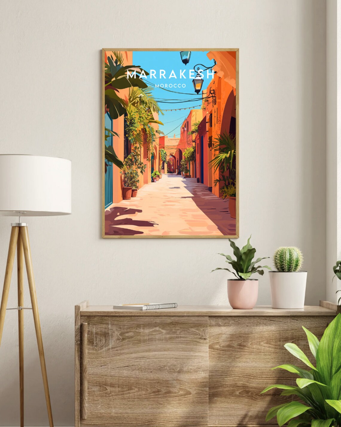 Marrakesh Morocco Medina Alley Orange Walls Lanterns Sunlit Poster - Image 3