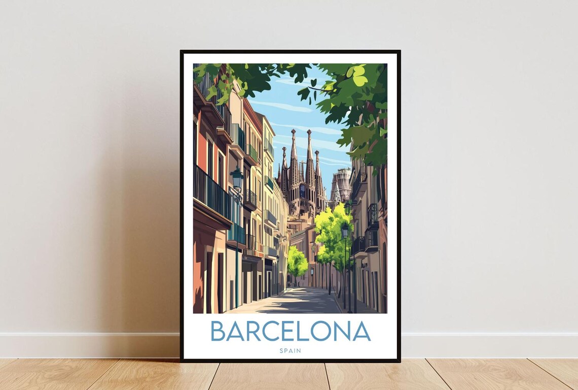 Barcelona Spain Sagrada Familia Gothic Street View Travel Poster