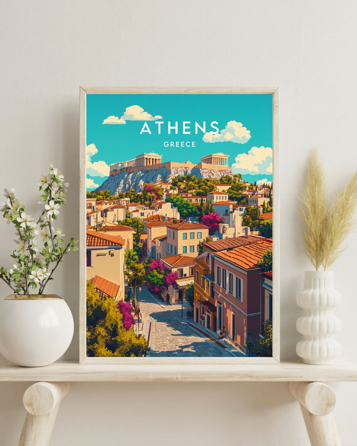 Athens Greece Acropolis Parthenon Sunny Classic Travel Art Poster - Image 4