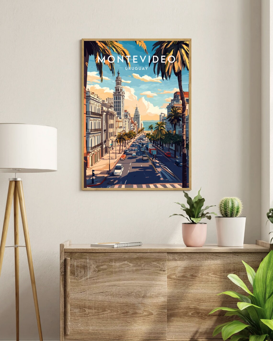 Montevideo Uruguay Palm Avenue City Grand Vintage Travel Poster - Image 3