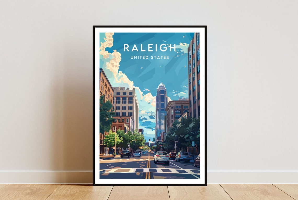 Raleigh Travel Print United States Raleigh Poster America Poster Travel Wall Art America Print Raleigh Usa North Carolina Poster