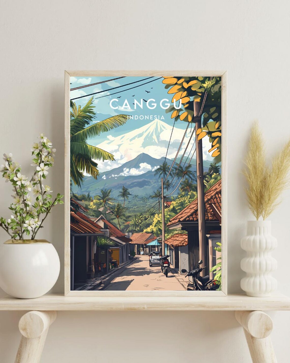 Canggu Indonesia Tropical Street Volcano Vintage Travel Poster - Image 4