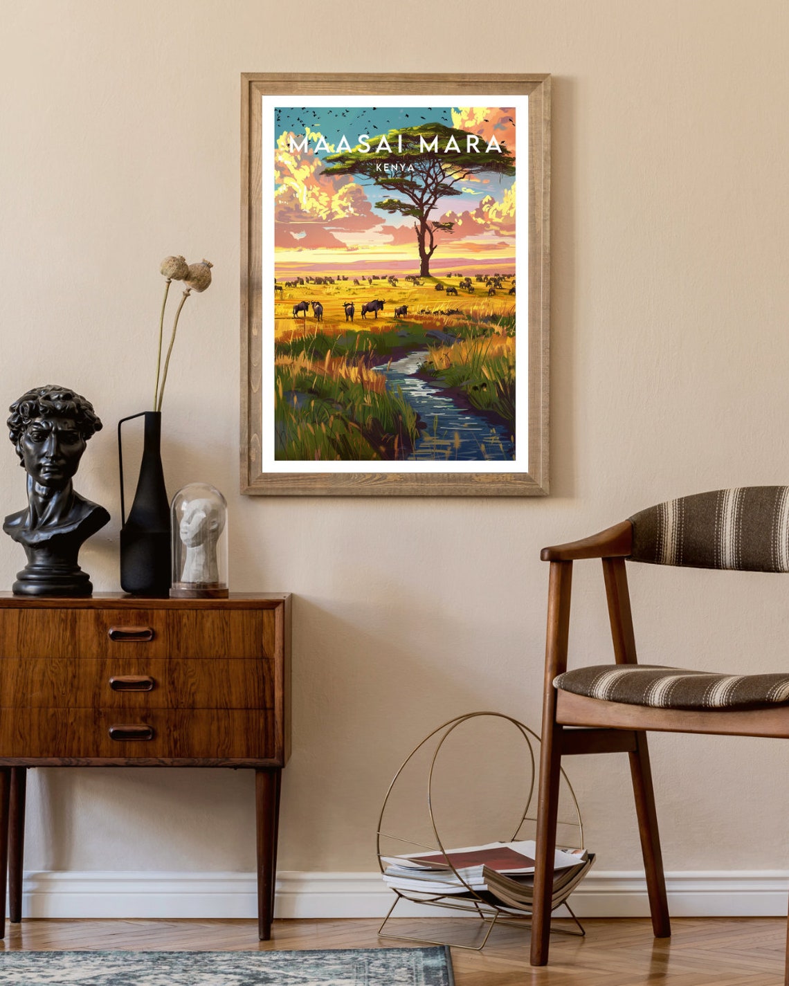 Maasai Mara Kenya Savanna Sunset Wildebeest Herd Travel Poster - Image 2