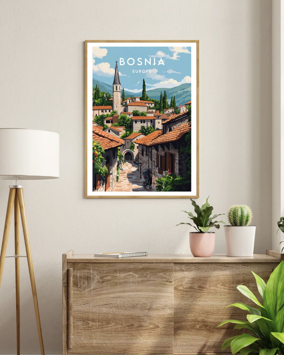 Bosnia Stone Village Church Spire Mountain Europe Travel Poster - Image 3