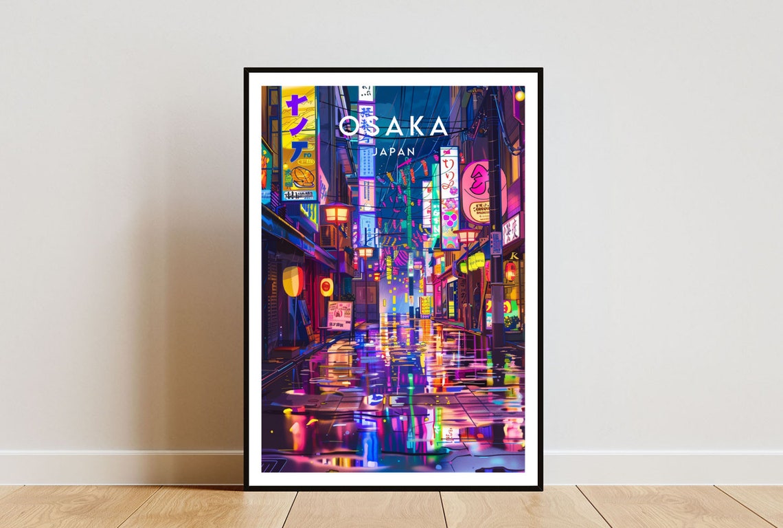 Osaka Travel Print Japan Osaka Poster Japan Poster Travel Wall Art Japan Print Osaka Neon Lights Print Japanese Poster Japan