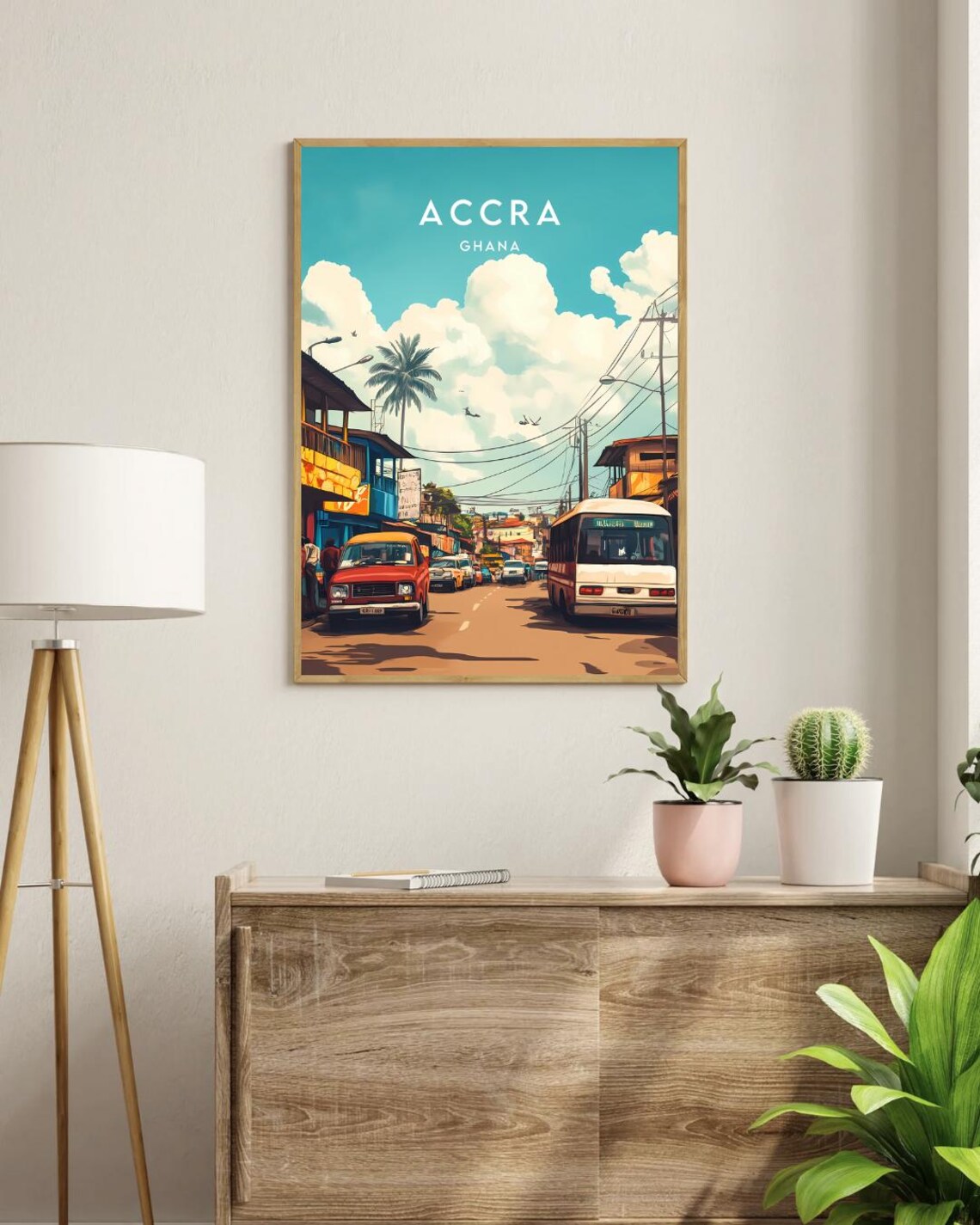 Accra Ghana City Street Buses Palm Trees Vintage Travel Poster - Image 3