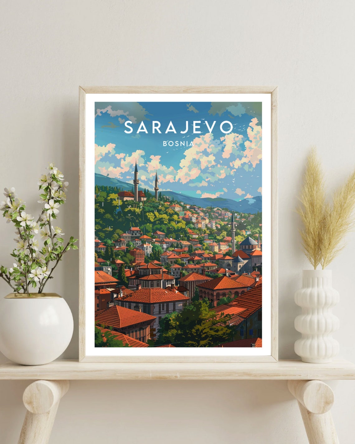 Sarajevo Bosnia Red Rooftops Minarets City View Travel Poster - Image 4