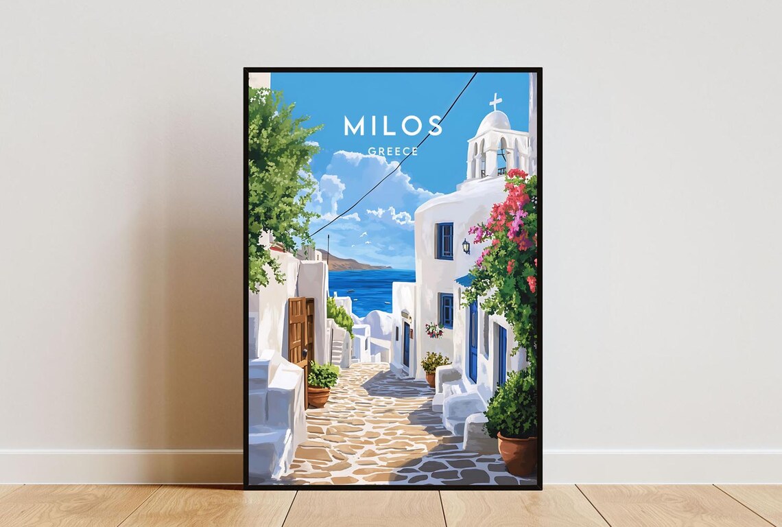 Milos Greece Travel Poster, European Wall Art