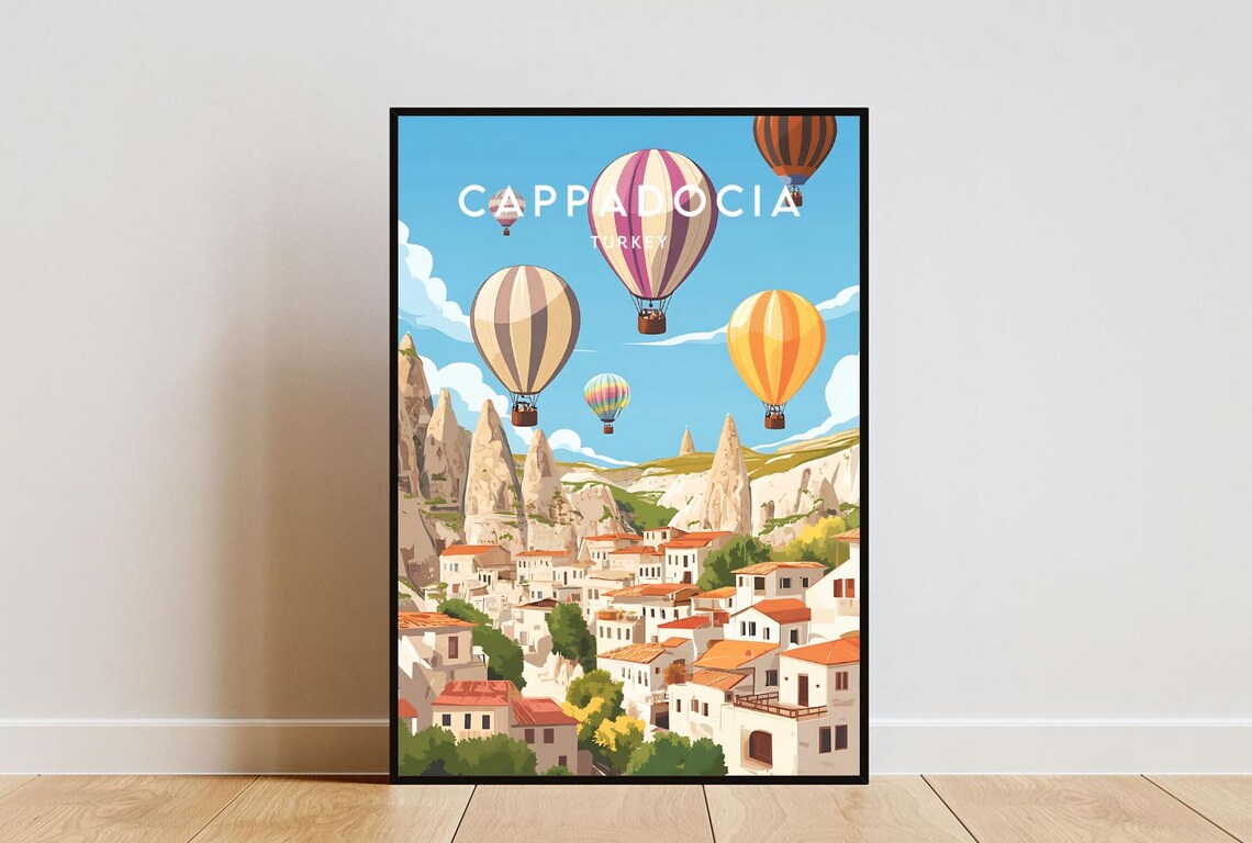 Cappadocia Turkey Hot Air Balloons Over Rock Valley Travel Poster
