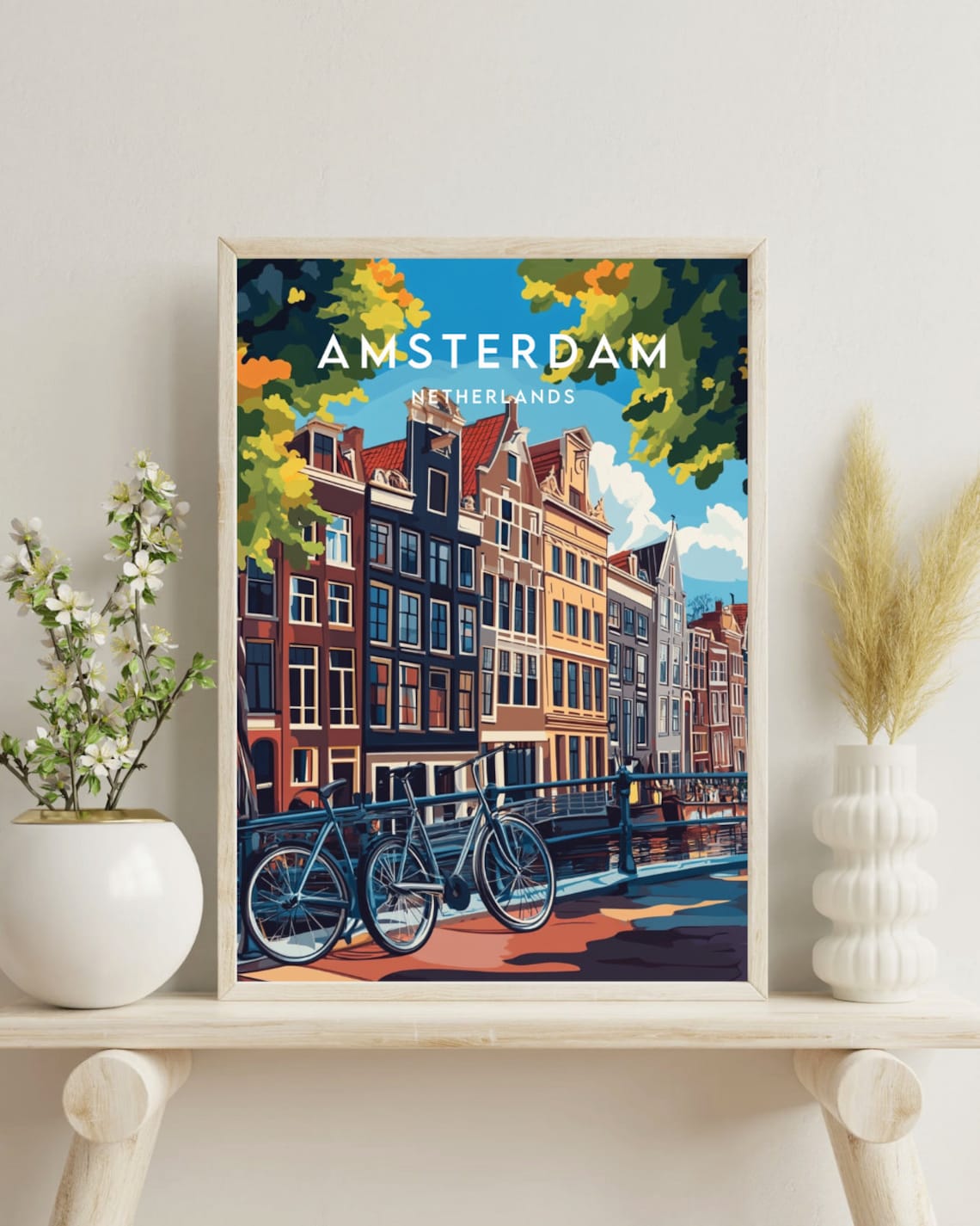 Amsterdam Canal Bikes Historic Houses City Scene Travel Poster - Image 4