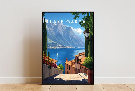 Lake Garda Vintage Travel Poster, Italy Wall Art