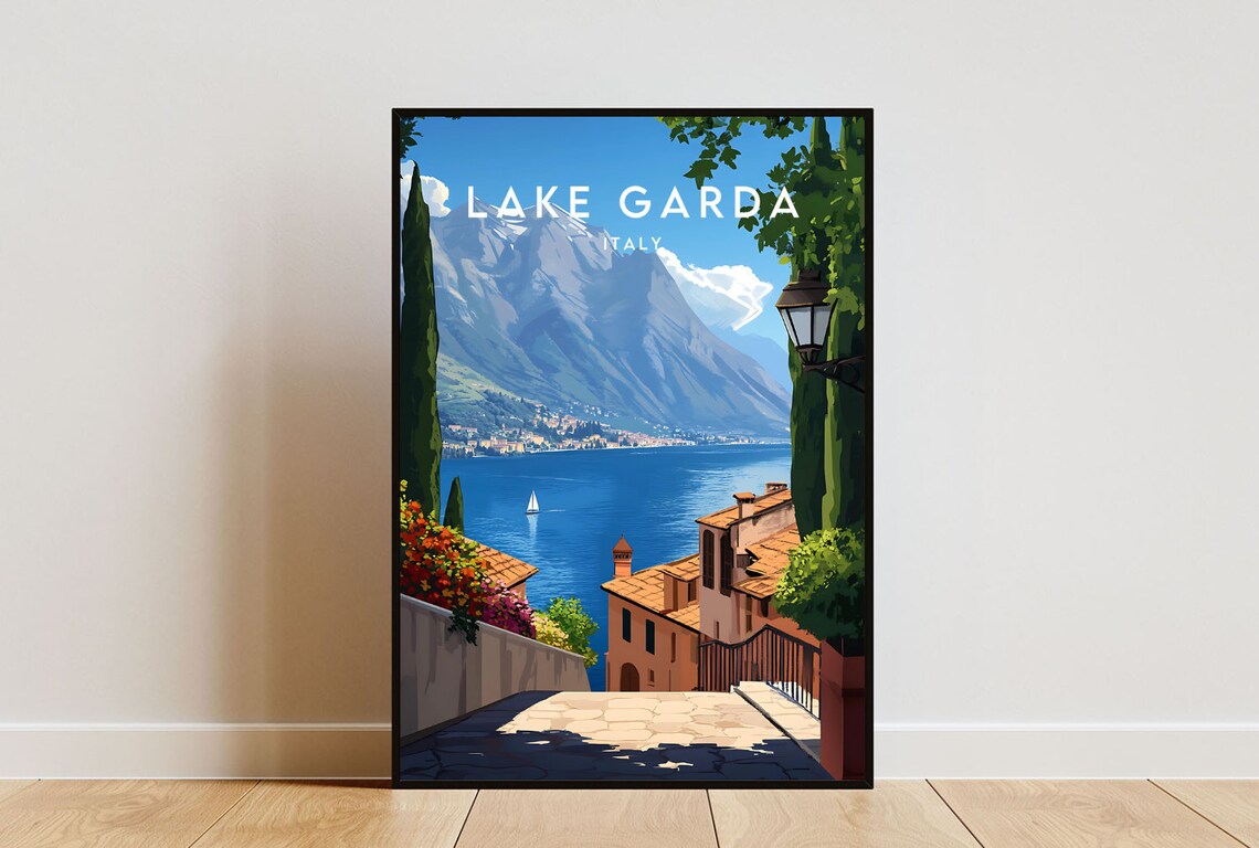 Lake Garda Vintage Travel Poster, Italy Wall Art