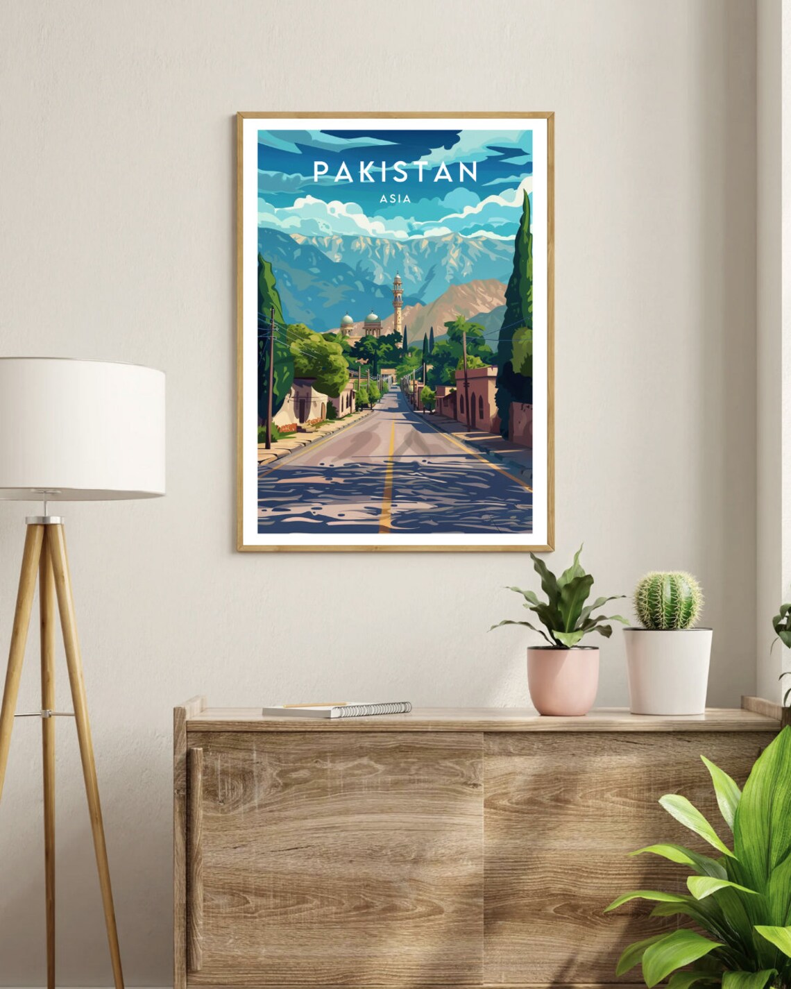 Pakistan Asia Mountain Town Mosque Minaret Street Travel Poster - Image 3