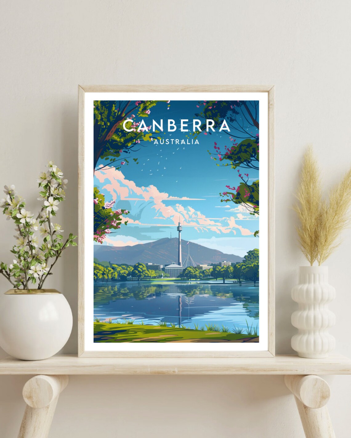Canberra Australia Lake Tower Mountain View Vintage Travel Poster - Image 4