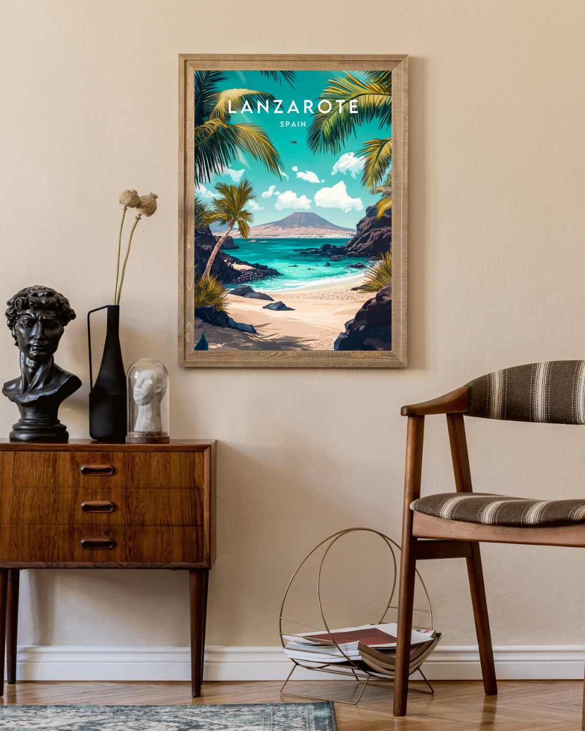 Lanzarote Spain Palm Beach Volcanic Cove Turquoise Water Poster - Image 2