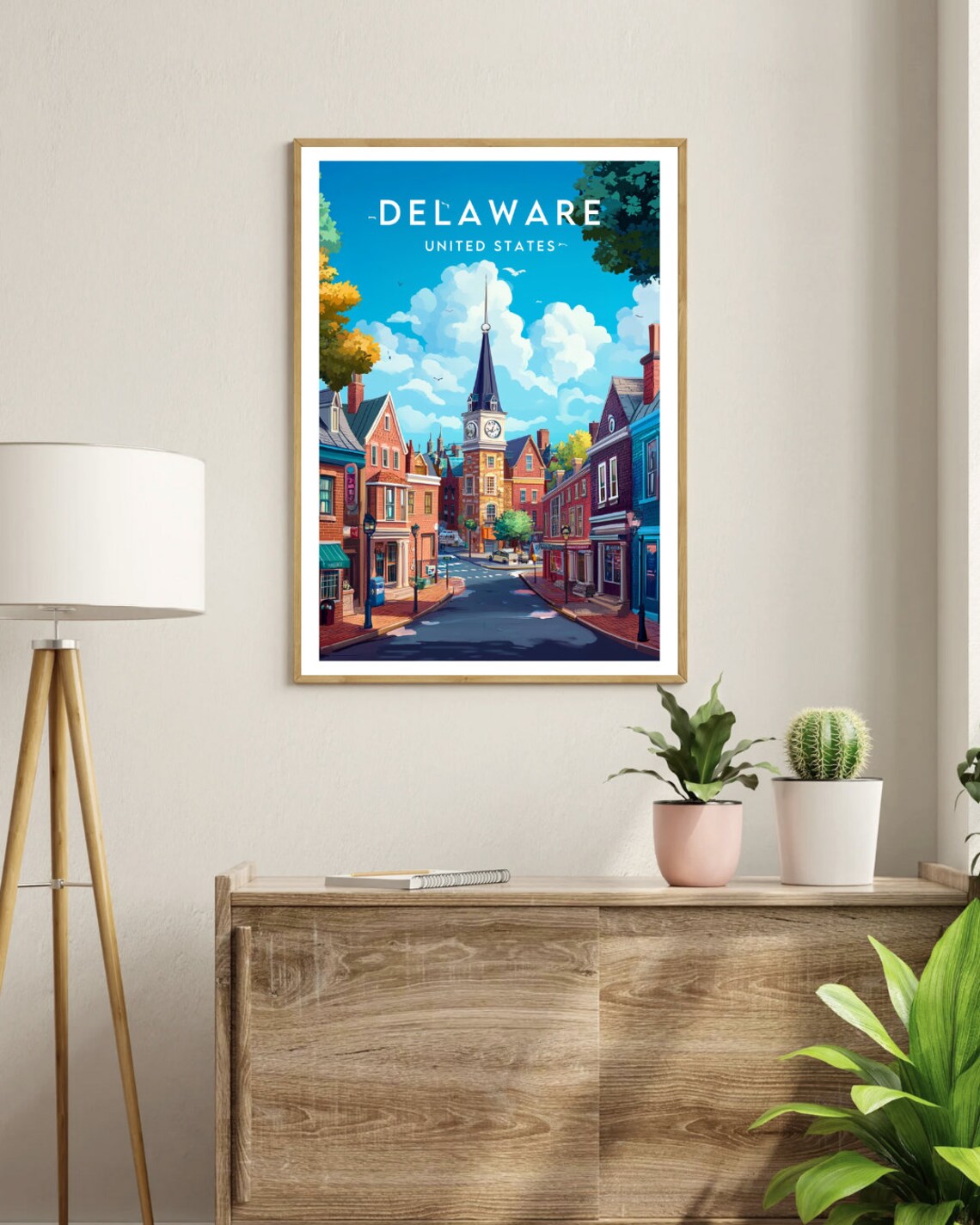 Delaware Historic Town Street Church Steeple Vintage Travel Poster - Image 3
