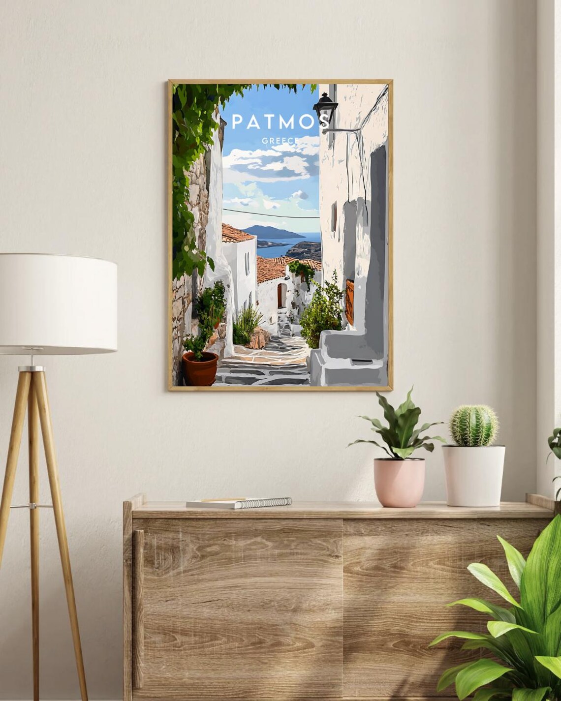 Patmos Greece White Alley Steps Island Sea View Travel Poster - Image 3