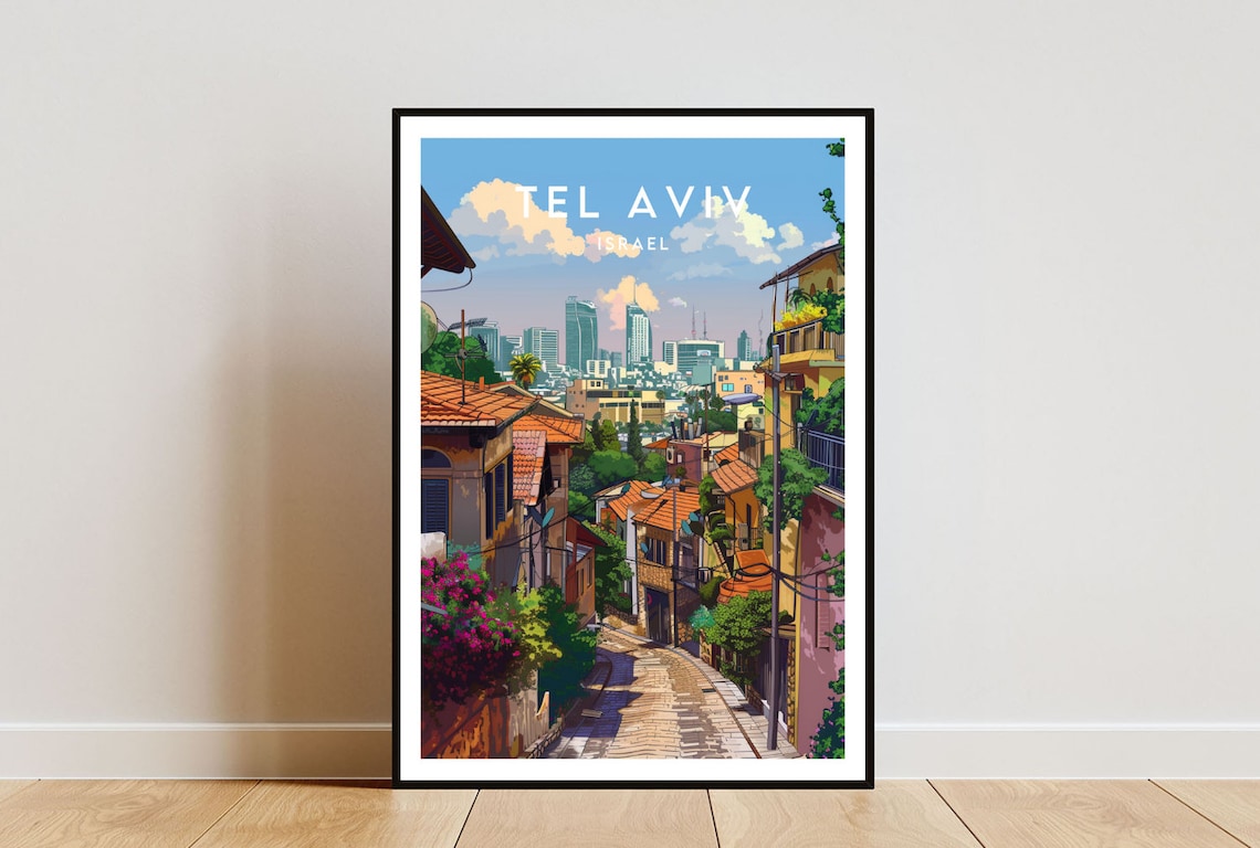 Tel Aviv Israel Old Jaffa Street Skyline Vintage Travel Poster