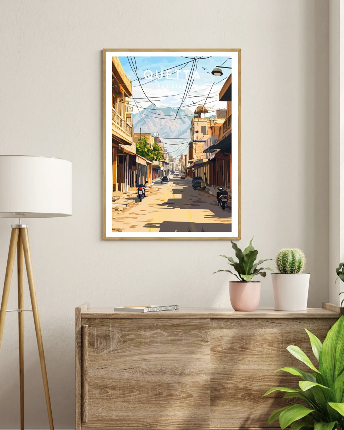 Quetta Pakistan Old Town Street Mountain View Retro Travel Poster - Image 3