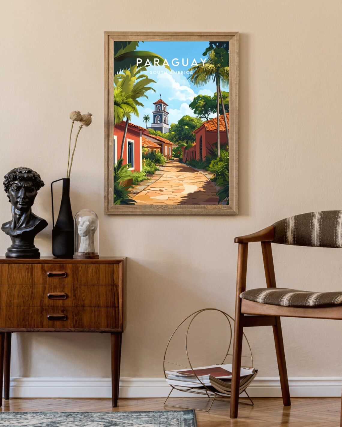 Paraguay South America Colonial Street Church Sunny Travel Poster - Image 2