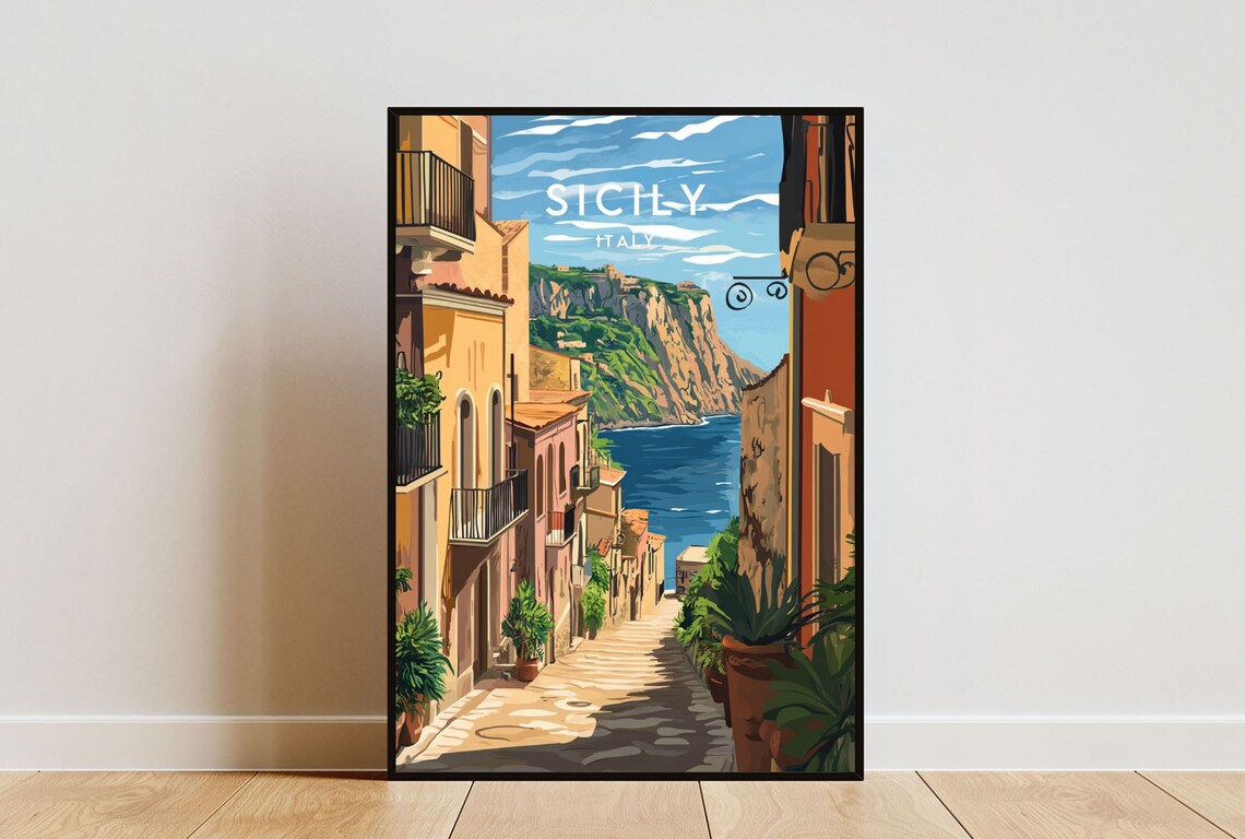 Sicily Italy Coastal Alley Cliff View Mediterranean Sea Poster