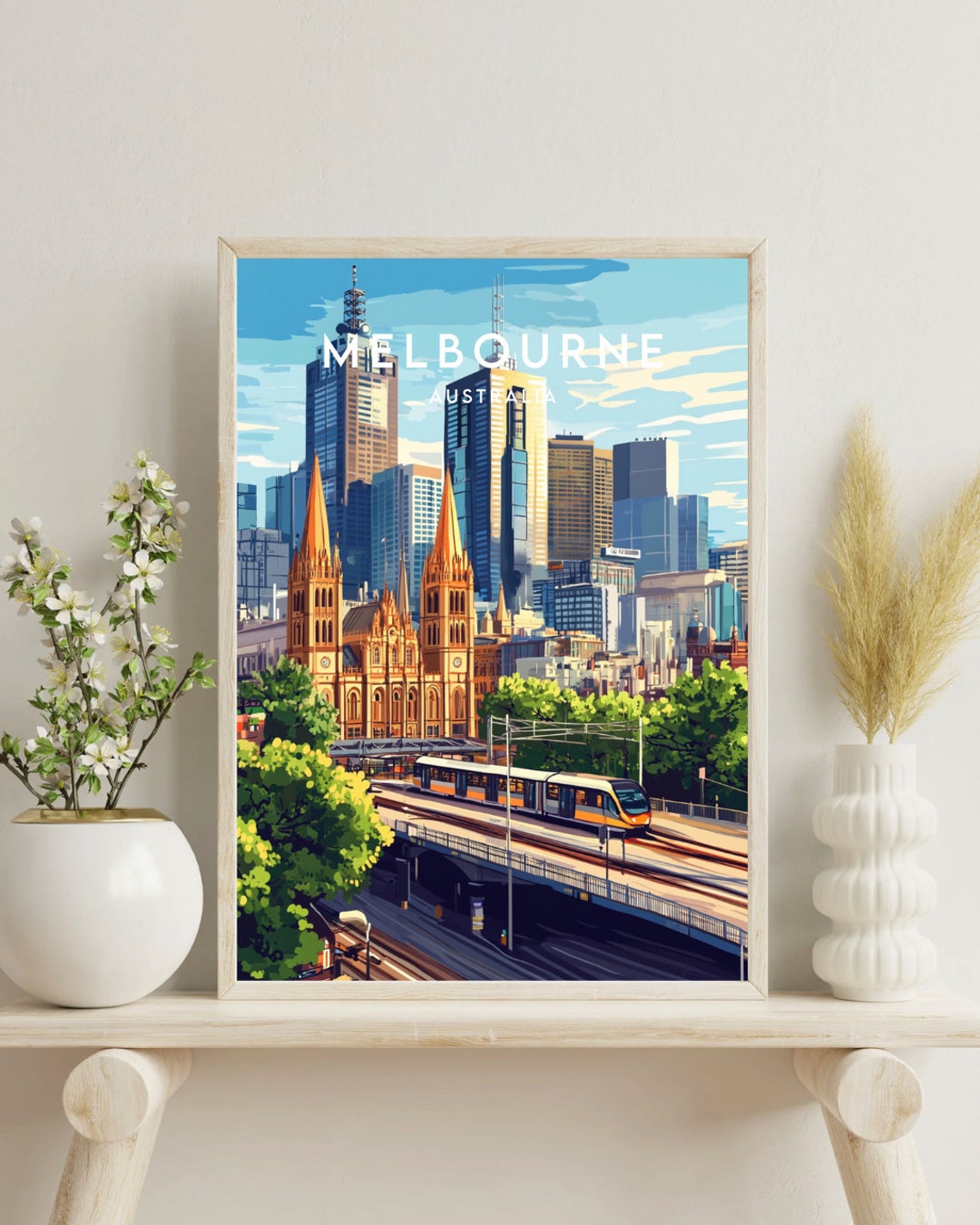 Melbourne Australia Skyline Cathedral Tram Bridge City Travel Poster - Image 4
