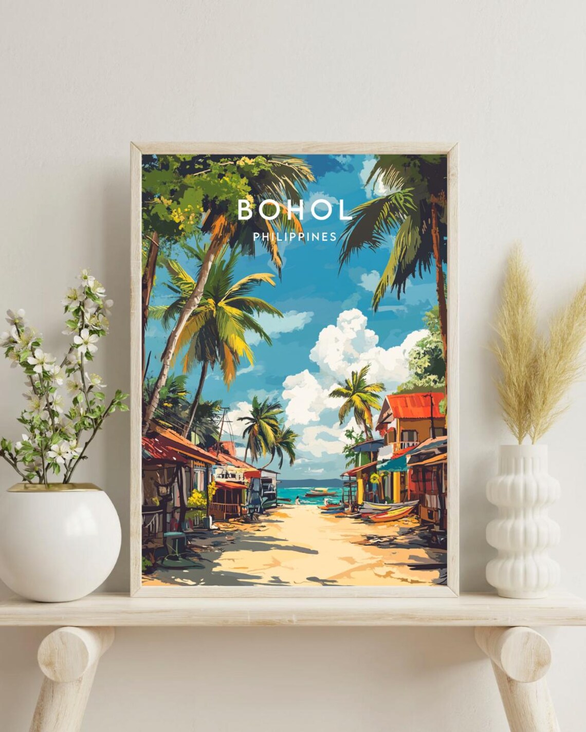 Bohol Philippines Palm Lined Beach Street Village Travel Poster - Image 4