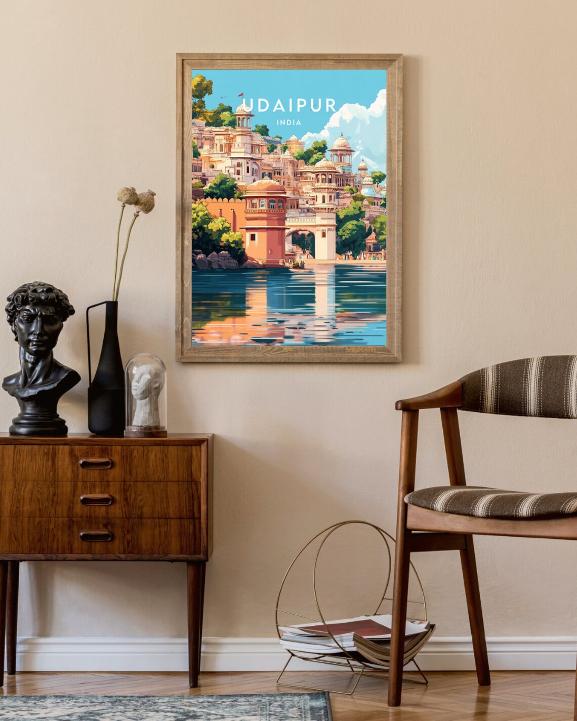 Udaipur India Lake Palace Domes Reflective Water Royal Travel Poster - Image 2
