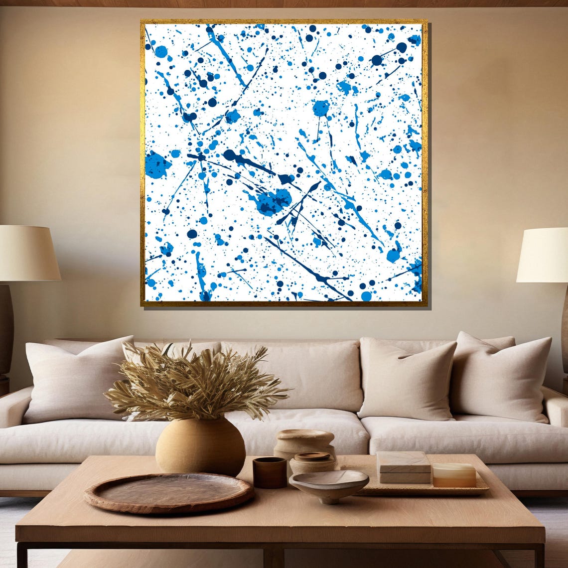 Blue And White Splatter Paint On Minimalist Abstract Airy Art Poster - Image 5