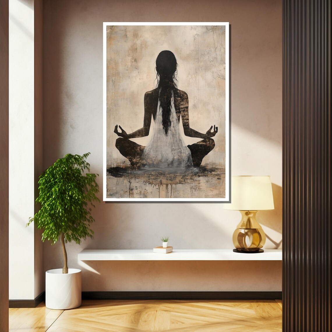 Meditating Woman Silhouette In Lotus Pose Zen Mindfulness Art Poster - Image 2