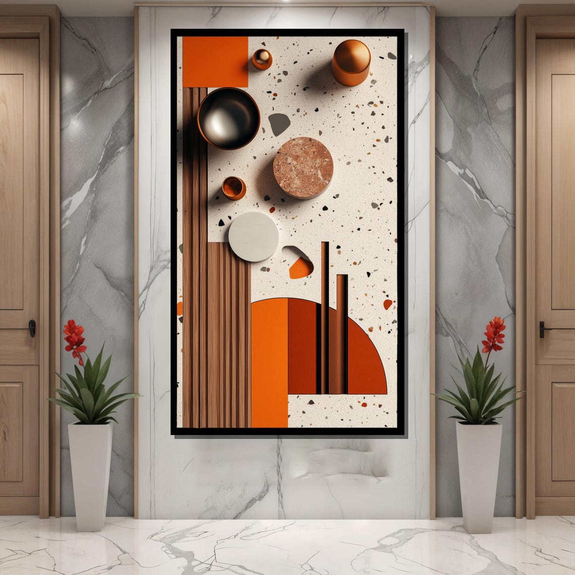 Modern Geometric Painting Abstract Terrazzo And Wood Art Minimalist Mid Century Wall Decor Stylish Home Or Office Gift - Image 4