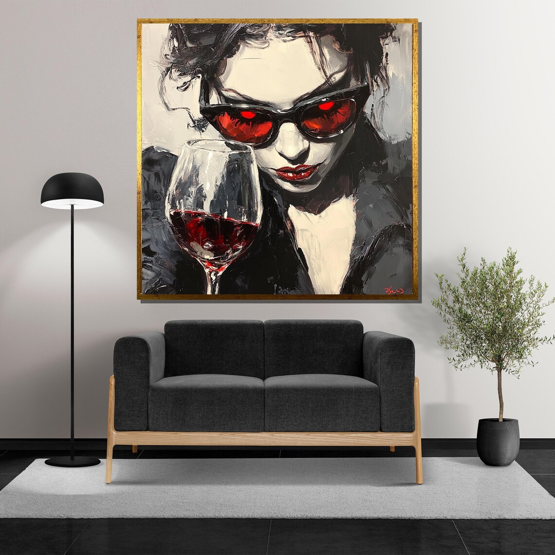 Femme Fatale With Red Sunglasses Dark Noir Wine Glass Poster - Image 5