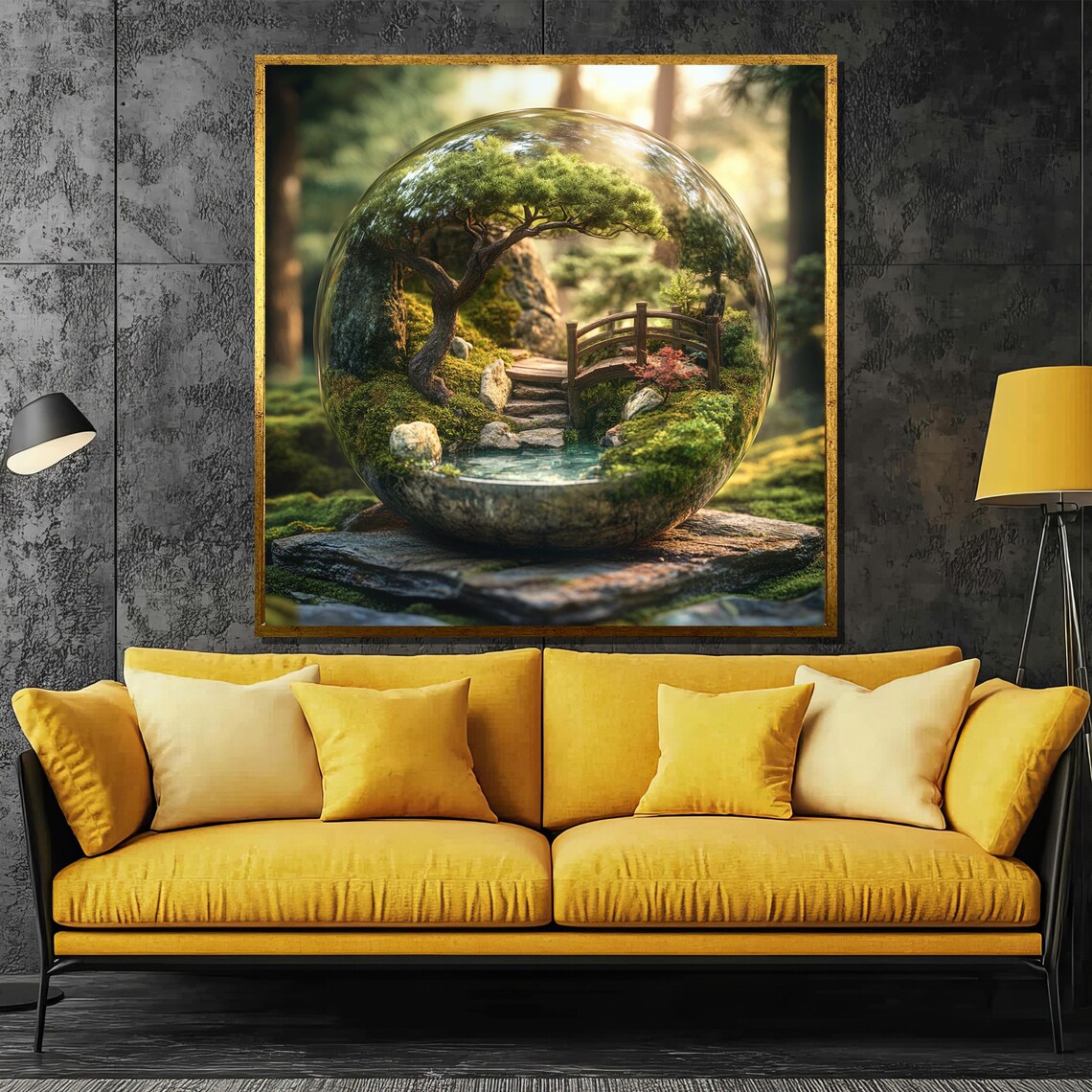 Japanese Zen Garden in Glass Terrarium Serene Landscape Poster